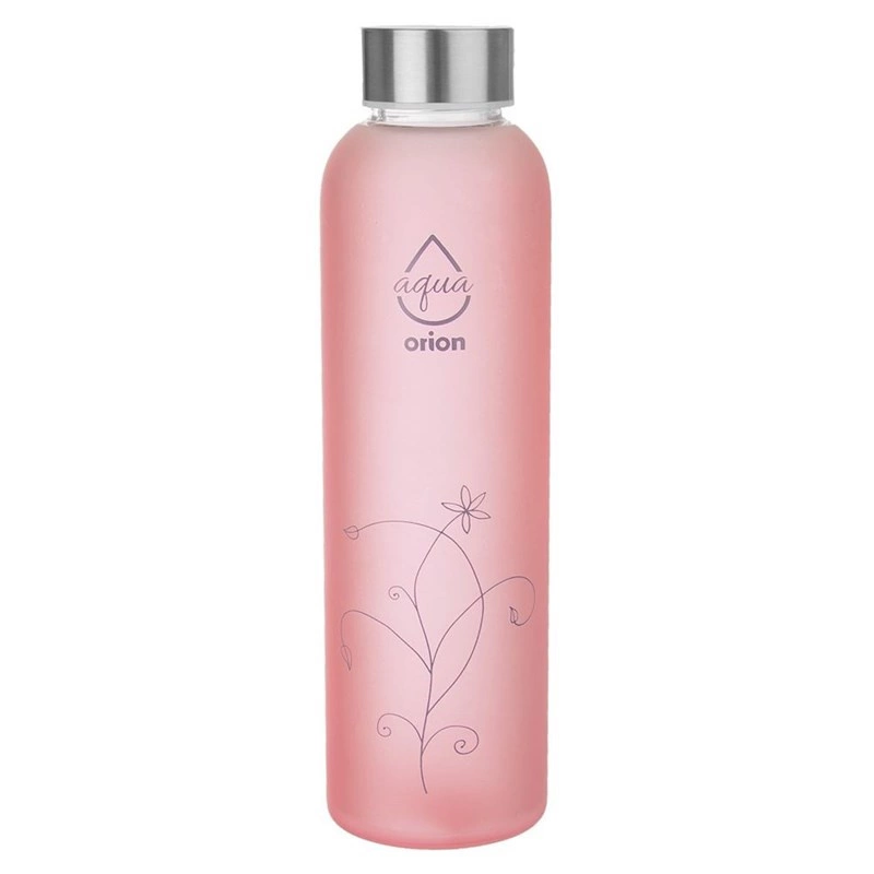 Glasflasche Trinkflasche Wasserflasche für Wasser Limonade Smoothie rosa mit Blumenmotiv 600 ml