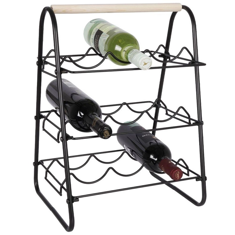 Flaschenständer Weinregal Weinflaschenhalter aus Metall schwarz für 9 Flaschen stabil 33x29x46 cm